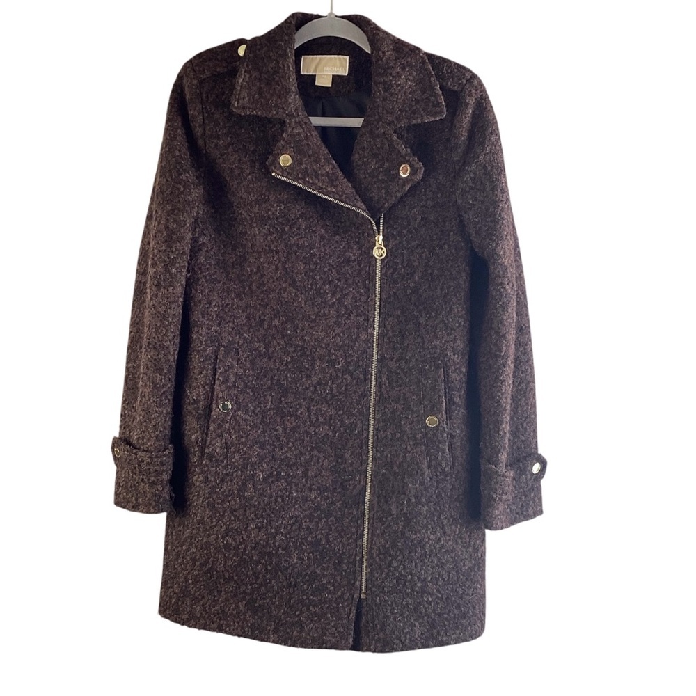 Michael Micheal Kors Dark Brown Pea Coat wool blend